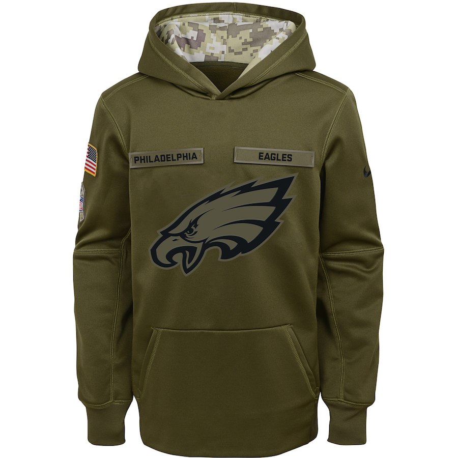 Philadelphia Eagles Nike Youth Salute to Service Pullover Performance Hoodie Green->youth nfl jersey->Youth Jersey